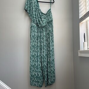 Maeve Jamie wide leg one shoulder jumpsuit size L green white